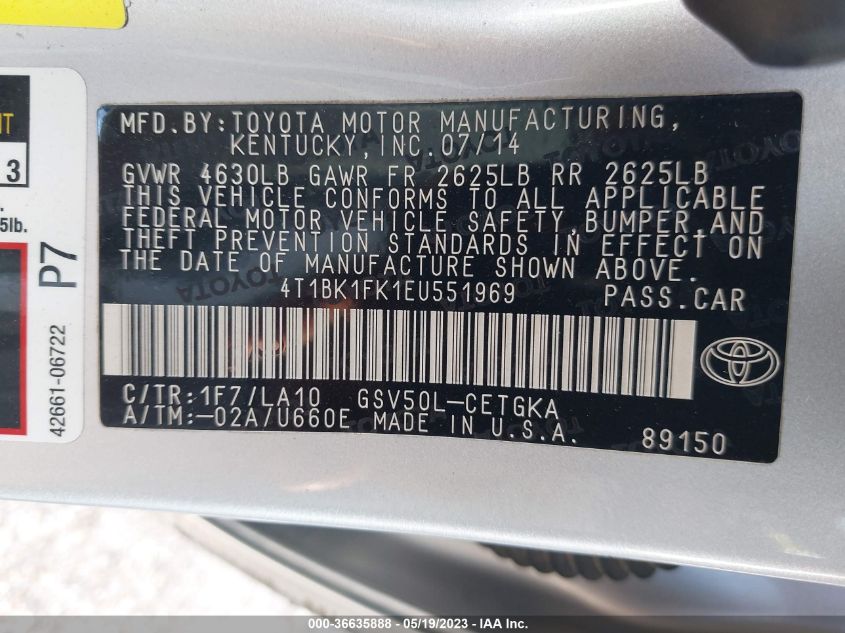 2014 TOYOTA CAMRY SE/XLE - 4T1BK1FK1EU551969