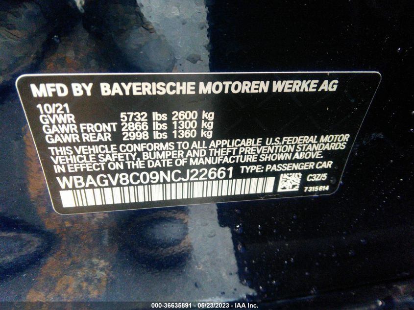 2022 BMW 8 SERIES M850I WBAGV8C09NCJ22661