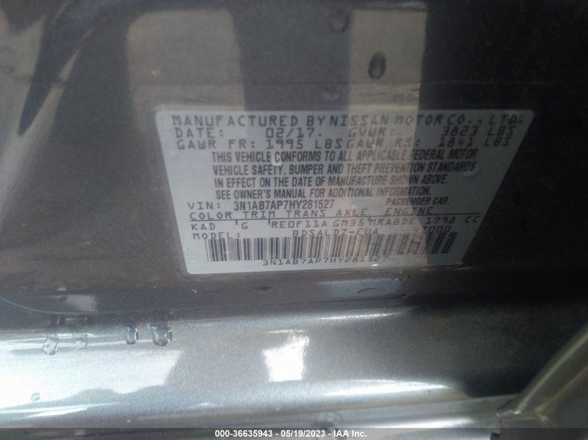 2017 NISSAN SENTRA SV - 3N1AB7AP7HY281527