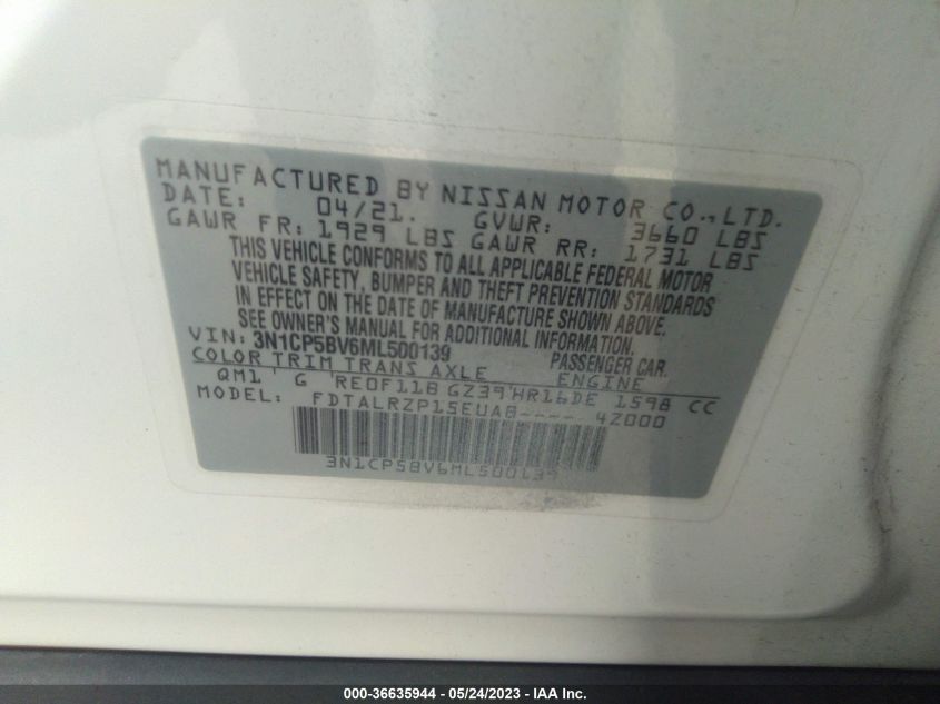 2021 NISSAN KICKS S - 3N1CP5BV6ML500139