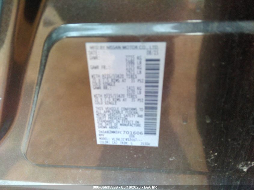 2015 NISSAN PATHFINDER PLATINUM - 5N1AR2MM3FC701606