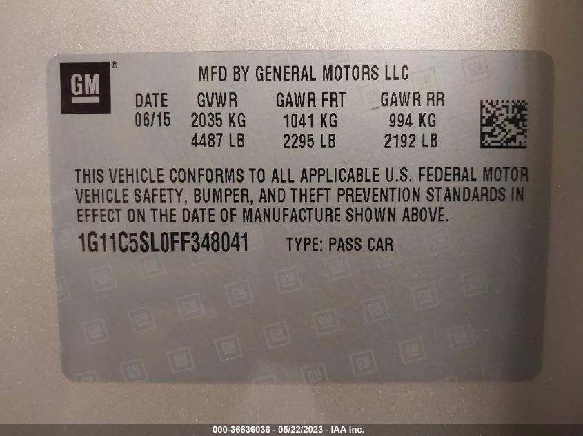 2015 CHEVROLET MALIBU LT - 1G11C5SL0FF348041