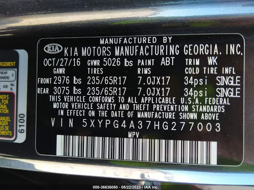 2017 KIA SORENTO LX - 5XYPG4A37HG277003