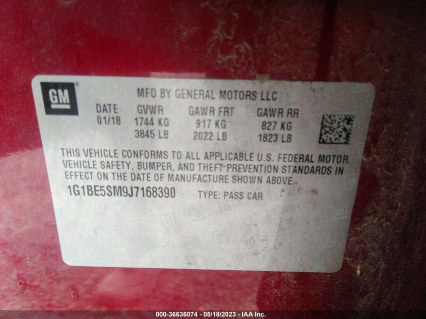 2018 CHEVROLET CRUZE LT - 1G1BE5SM9J7168390