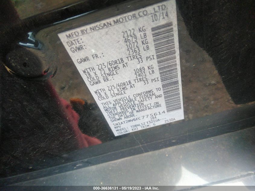 2015 NISSAN ROGUE SL - 5N1AT2MV6FC775614