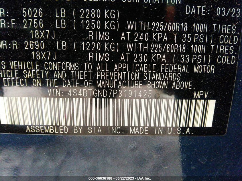 2023 SUBARU OUTBACK LIMITED XT - 4S4BTGND7P3191425