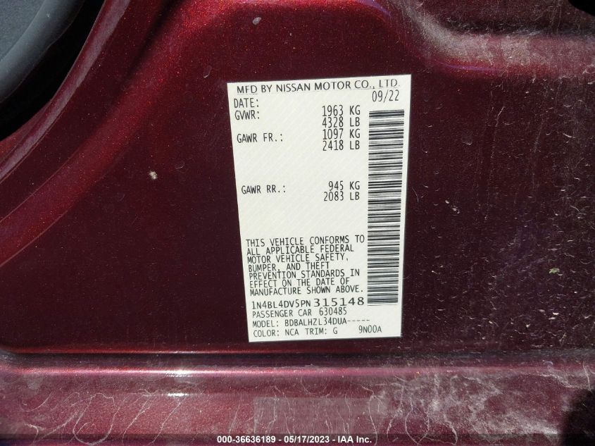 2023 NISSAN ALTIMA 2.5 SV - 1N4BL4DV5PN315148