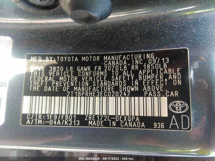 2014 TOYOTA COROLLA LE ECO - 2T1BPRHE3EC020247