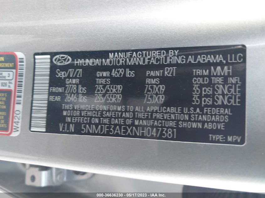 2022 HYUNDAI TUCSON SEL - 5NMJF3AEXNH047381
