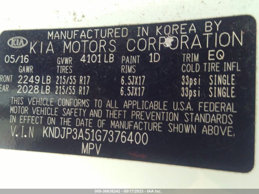 2016 KIA SOUL + - KNDJP3A51G7376400
