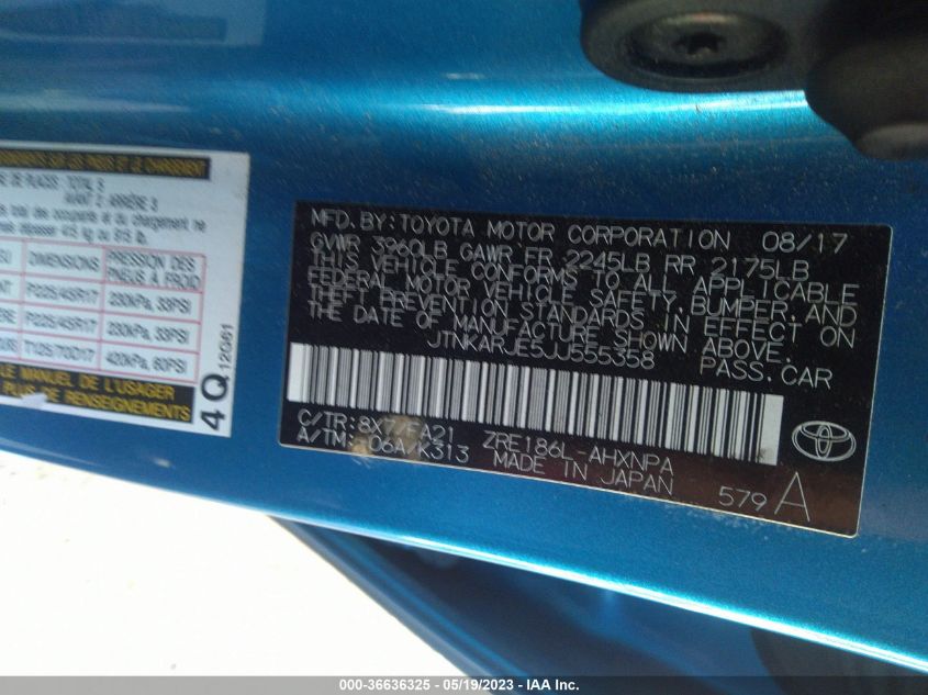 2018 TOYOTA COROLLA IM - JTNKARJE5JJ555358