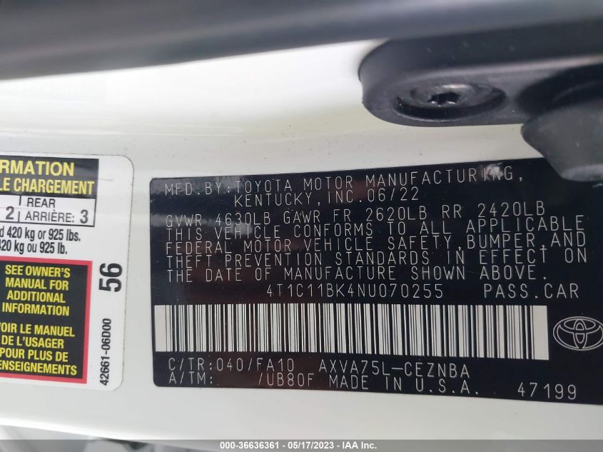 2022 TOYOTA CAMRY LE - 4T1C11BK4NU070255