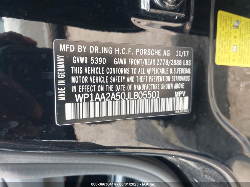 VIN WP1AA2A50JLB05501 2018 PORSCHE MACAN
