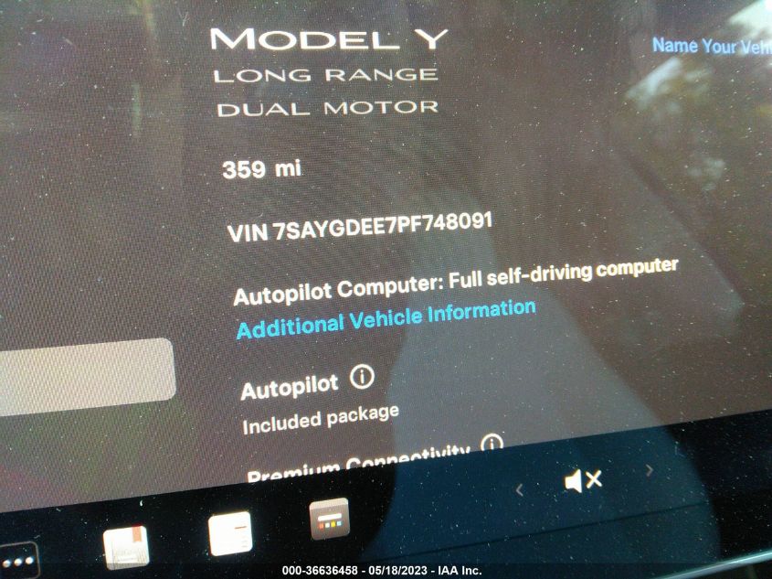 2023 TESLA MODEL Y LONG RANGE - 7SAYGDEE7PF748091