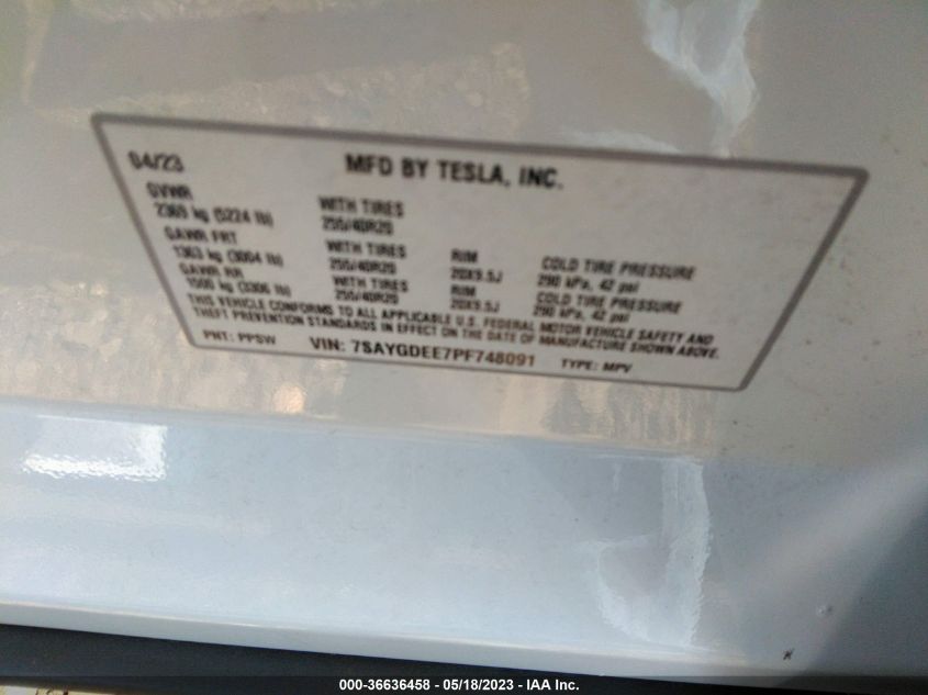 2023 TESLA MODEL Y LONG RANGE - 7SAYGDEE7PF748091