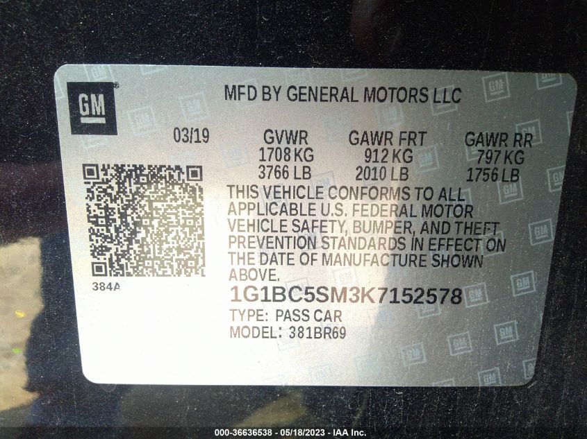 2019 CHEVROLET CRUZE LS - 1G1BC5SM3K7152578