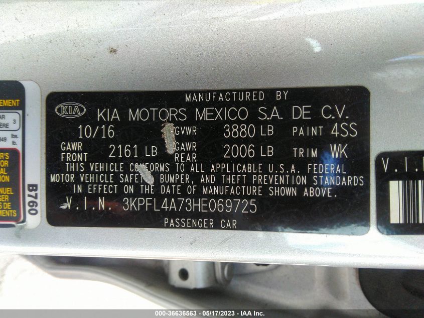 2017 KIA FORTE LX - 3KPFL4A73HE069725