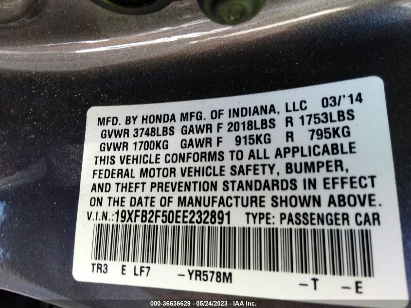 2014 HONDA CIVIC SEDAN LX - 19XFB2F50EE232891