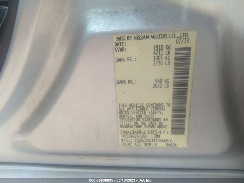 2014 NISSAN ALTIMA 2.5 SV - 1N4AL3AP8EC105471