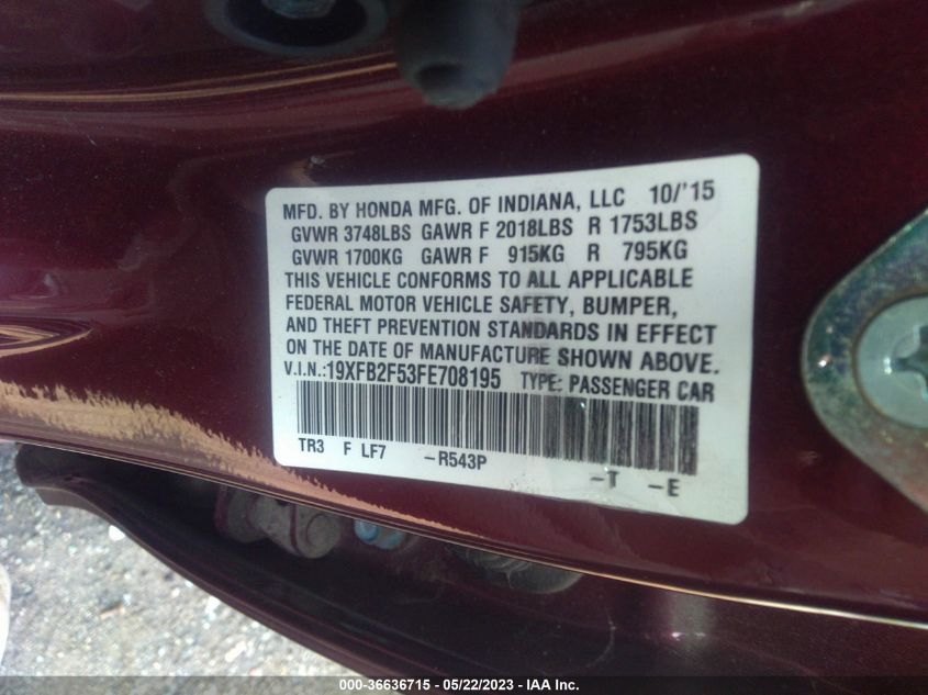 2015 HONDA CIVIC SEDAN LX - 19XFB2F53FE708195