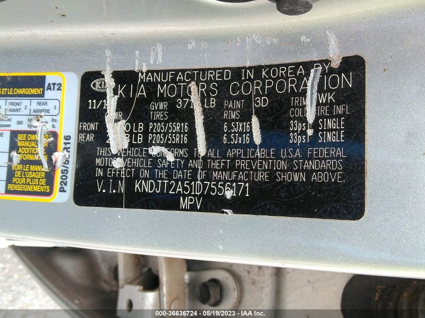 2013 KIA SOUL BASE - KNDJT2A51D7556171
