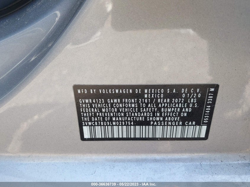 VIN 3VWCB7BU9LM029754 2020 VOLKSWAGEN JETTA S/SE/R-LINE