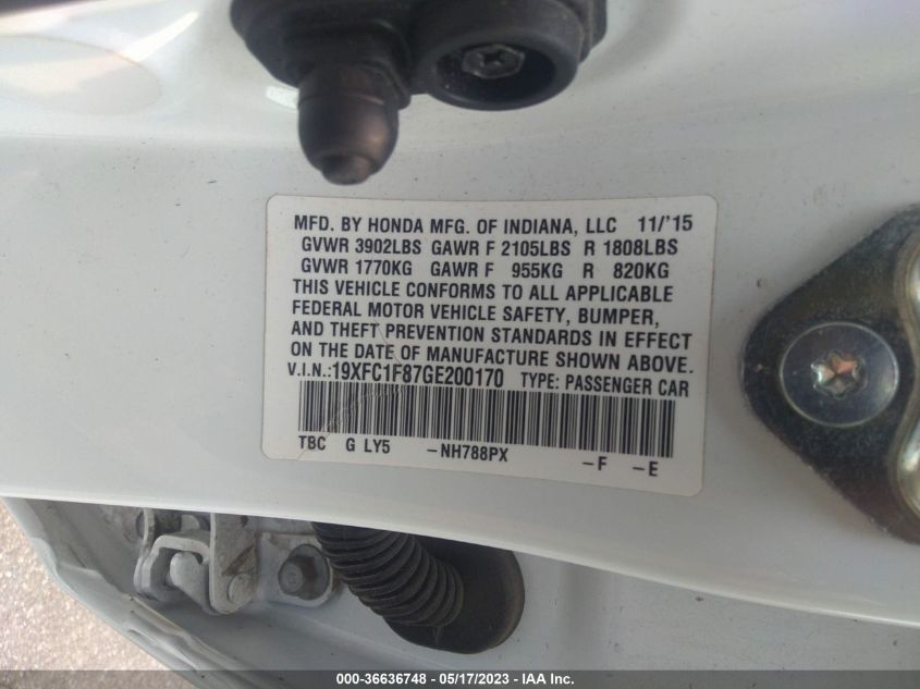 2016 HONDA CIVIC SEDAN EX-L - 19XFC1F87GE200170