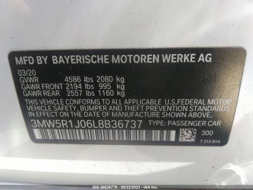 2020 BMW 3 SERIES 330I - 3MW5R1J06L8B36737