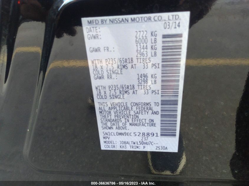2014 INFINITI QX60 HYBRID - 5N1CL0MN9EC528891