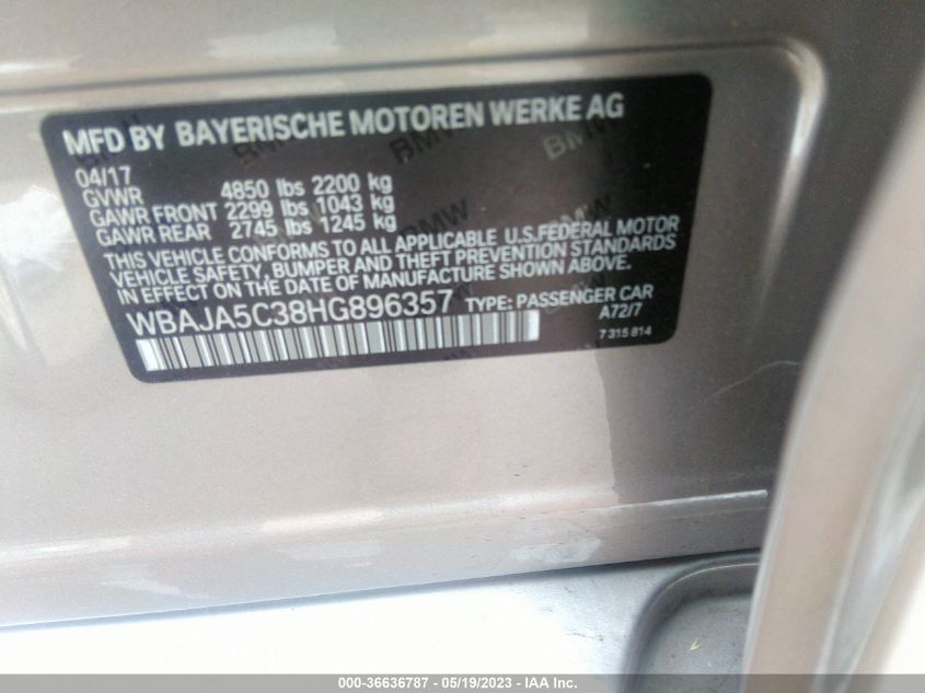 2017 BMW 5 SERIES 530I - WBAJA5C38HG896357
