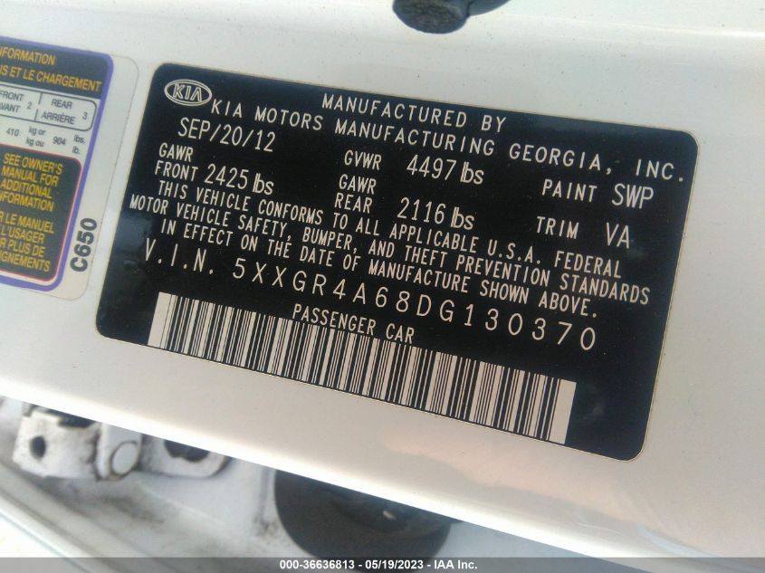 2013 KIA OPTIMA SX W/LIMITED PKG - 5XXGR4A68DG130370