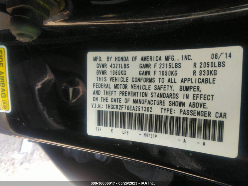 2014 HONDA ACCORD SEDAN EX - 1HGCR2F70EA251302