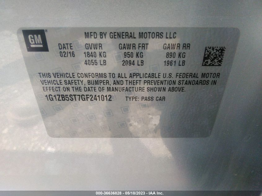 2016 CHEVROLET MALIBU LS - 1G1ZB5ST7GF241012