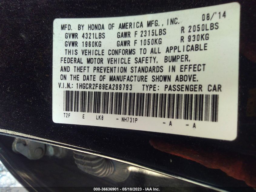2014 HONDA ACCORD SEDAN EX-L - 1HGCR2F89EA299793