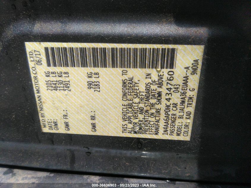 2017 NISSAN MAXIMA PLATINUM - 1N4AA6AP0HC434760