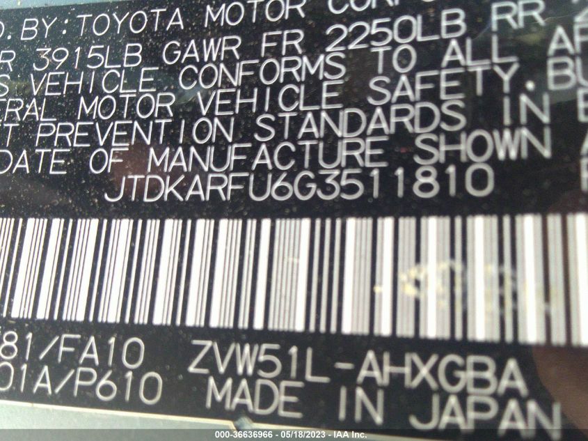 2016 TOYOTA PRIUS FOUR - JTDKARFU6G3511810