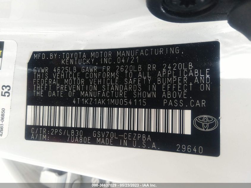 2021 TOYOTA CAMRY XSE V6 - 4T1KZ1AK1MU054115