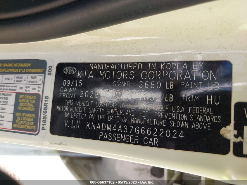 2016 KIA RIO LX - KNADM4A37G6622024