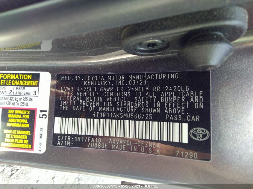 2021 TOYOTA CAMRY LE - 4T1R11AK5MU566725