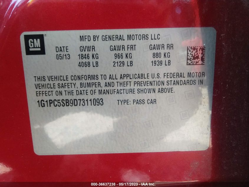 2013 CHEVROLET CRUZE 1LT - 1G1PC5SB9D7311093
