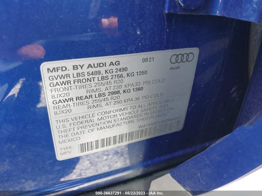 2022 AUDI Q5 SPORTBACK S LINE PREMIUM PLUS - WA15AAFY3N2004913