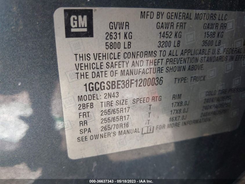 2015 CHEVROLET COLORADO 2WD LT - 1GCGSBE38F1200036