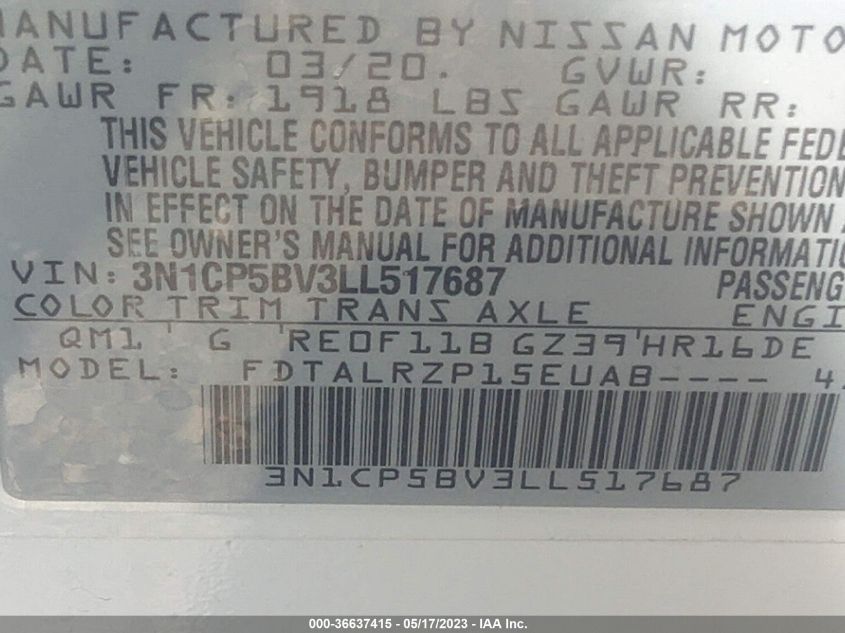 2020 NISSAN KICKS S - 3N1CP5BV3LL517687