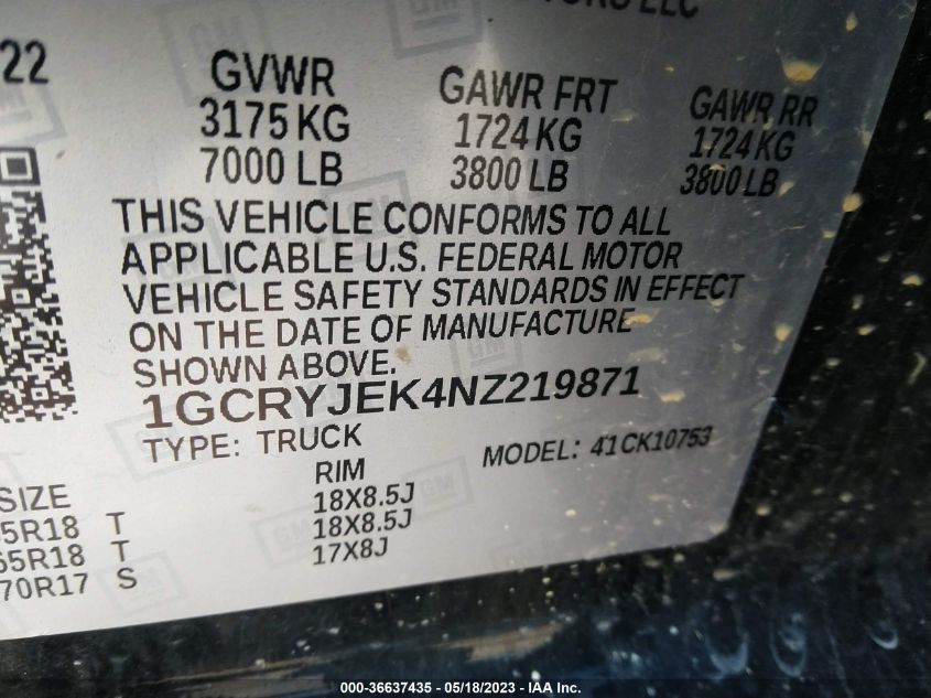 2022 CHEVROLET SILVERADO 1500 LTD LT - 1GCRYJEK4NZ219871