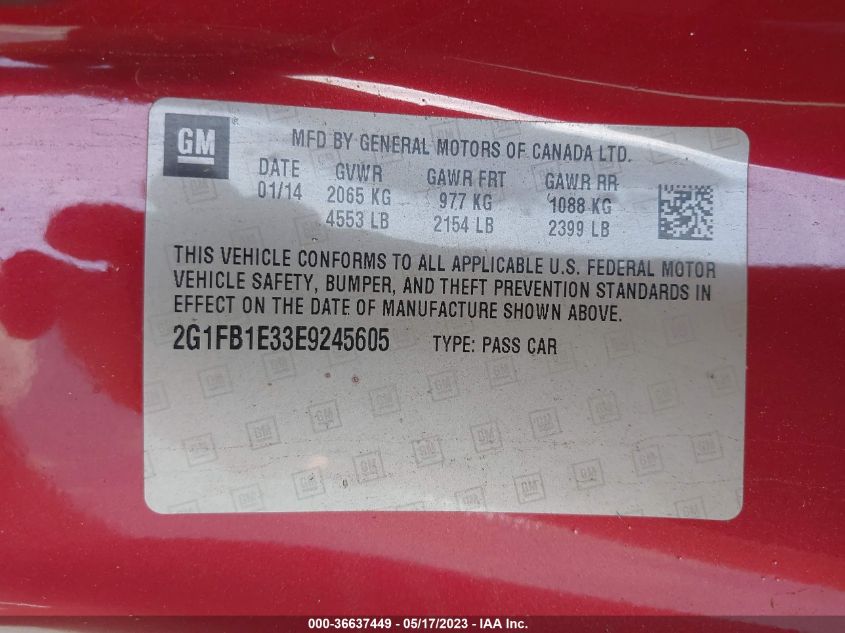 2014 CHEVROLET CAMARO LT - 2G1FB1E33E9245605