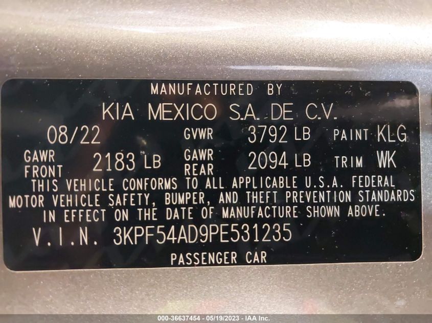 2023 KIA FORTE GT-LINE - 3KPF54AD9PE531235