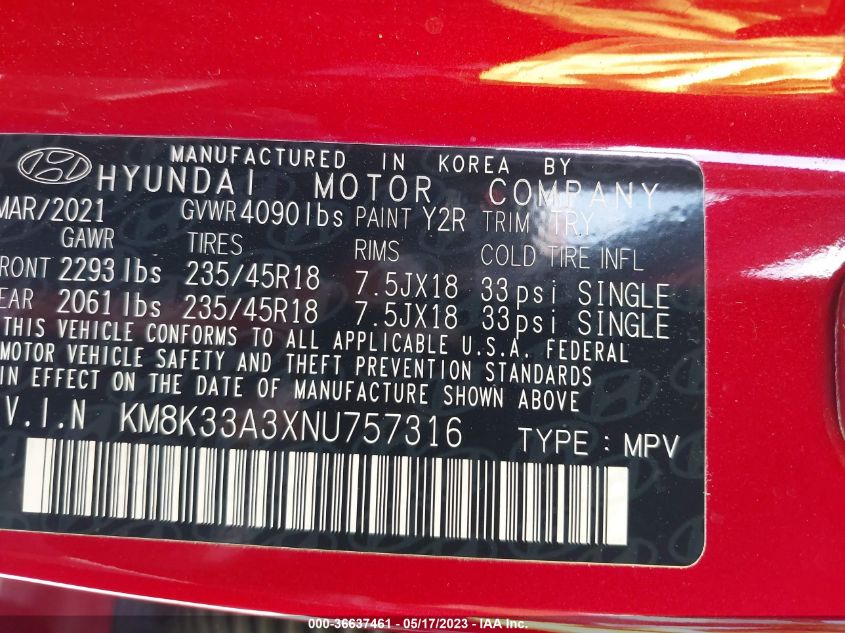 2022 HYUNDAI KONA N LINE - KM8K33A3XNU757316