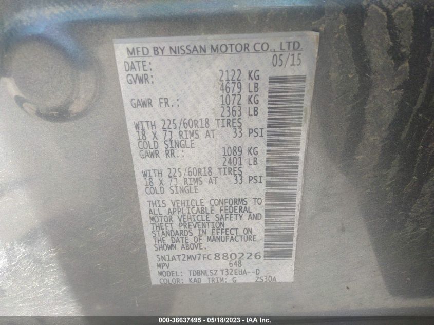 2015 NISSAN ROGUE SL - 5N1AT2MV7FC880226