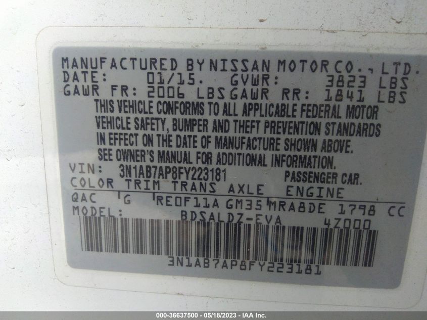 2015 NISSAN SENTRA SV - 3N1AB7AP8FY223181