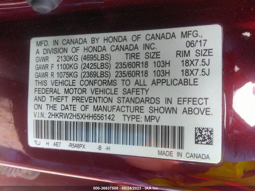 2017 HONDA CR-V EX - 2HKRW2H5XHH656142